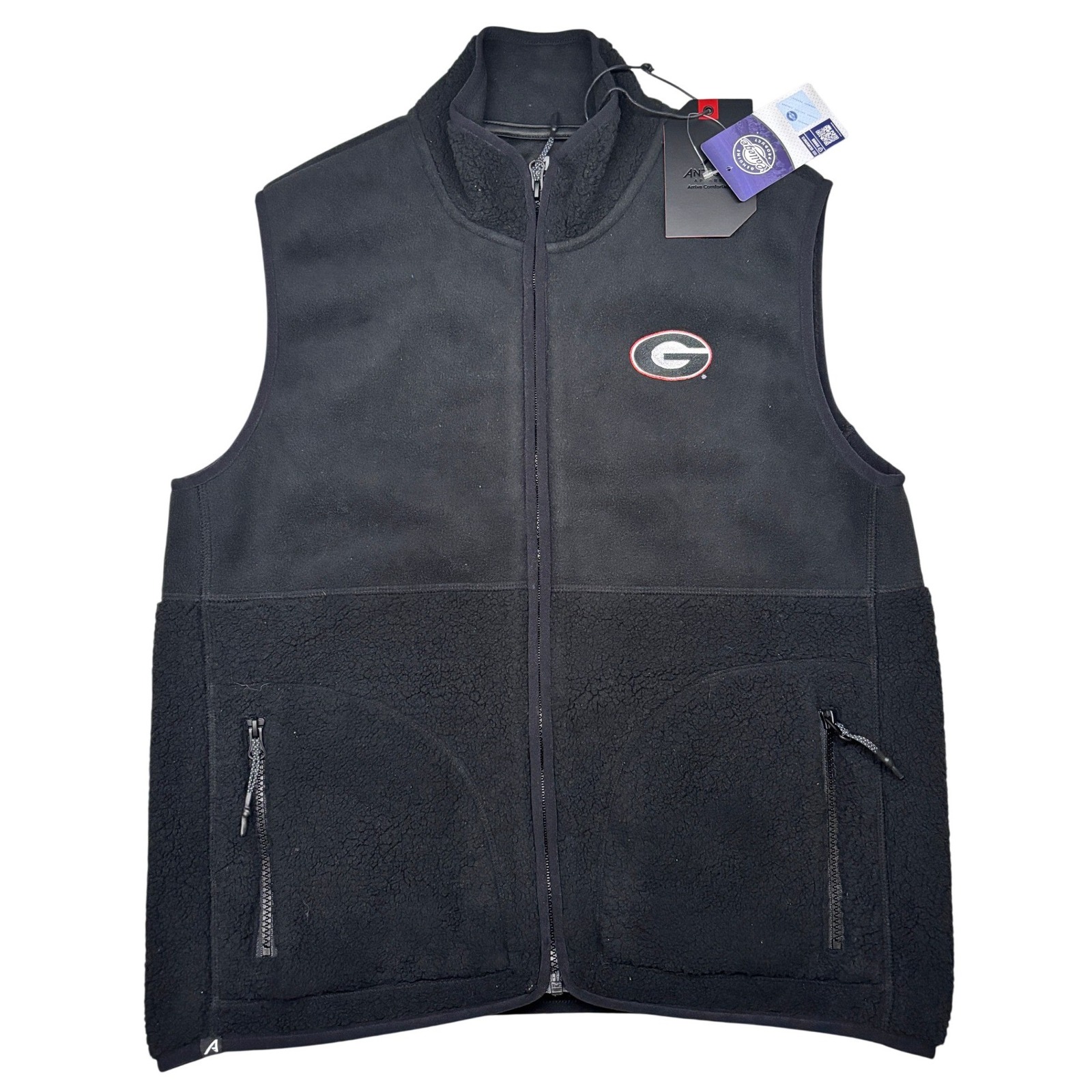 Antigua Black Georgia Bulldogs Vest Womens Medium Nostalgic Full Zip Nwt